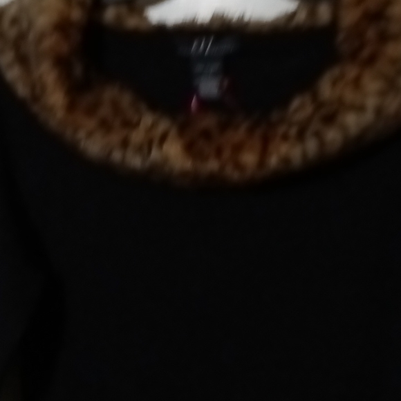 NWT Midnight Velvet black sweater dress w/ faux fur neckline & cuffs, size L - Picture 2 of 3